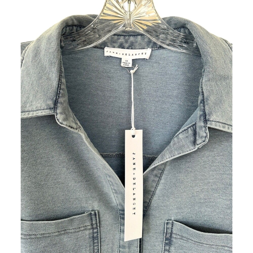Jane & Delancey Women's Button Down Shirt Top Denim Look Plus Size 1X Light Blue - Picture 3 of 8